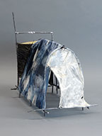 Shelter III | 18" x 14" x 18" Forged and fabricated steel, wire, paper, hand-dyed fabric